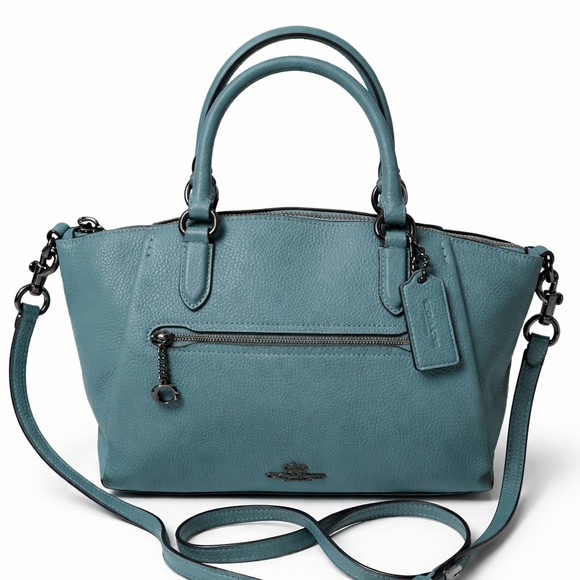 Coach Teal Blue Pebbled Leather Satchel Crossbody Structured Designer Handbag - Picture 2 of 14
